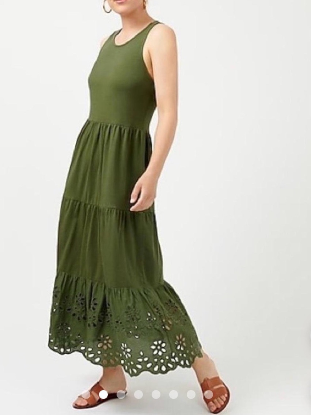 J. Crew Olive Green Sleeveless Tiered Maxi Dress with Eyelet Hem